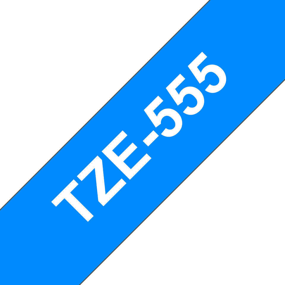 Oryginalna taśma TZe-555 firmy Brother – biały nadruk na niebieskim tle, 24 mm szerokości